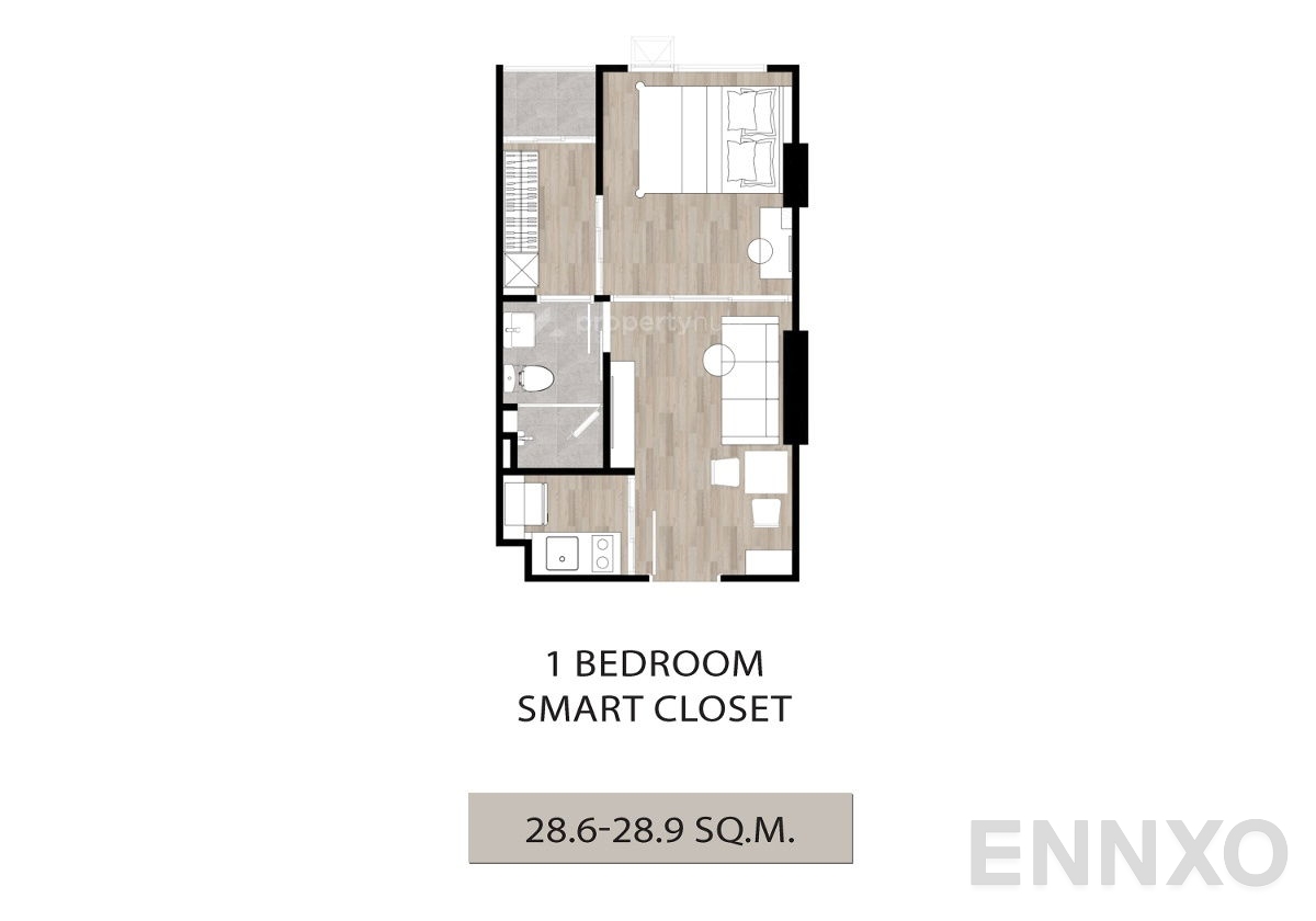 รูปแปลนห้อง 1 Bedroom Smart Ktichen ของโครงการ SO Origin Phahol 69 Station