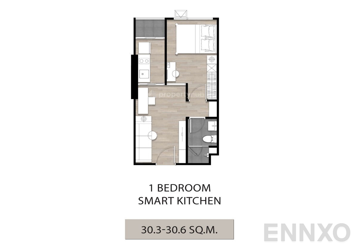 รูปแปลนห้อง 1 Bedroom Smart Ktichen ของโครงการ SO Origin Phahol 69 Station