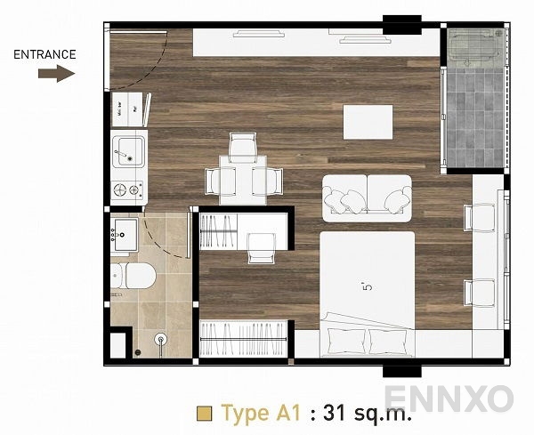 รูปแปลนห้อง TYPE A ของโครงการ ซัน ซิตี้ แยกไฟฉาย