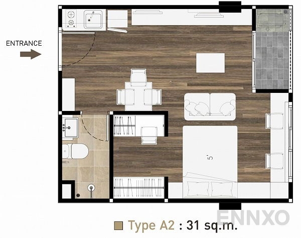 รูปแปลนห้อง TYPE A2 ของโครงการ ซัน ซิตี้ แยกไฟฉาย