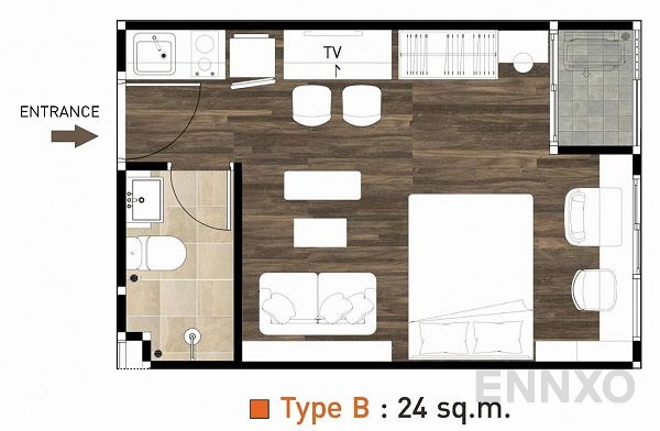 รูปแปลนห้อง TYPE B ของโครงการ ซัน ซิตี้ แยกไฟฉาย