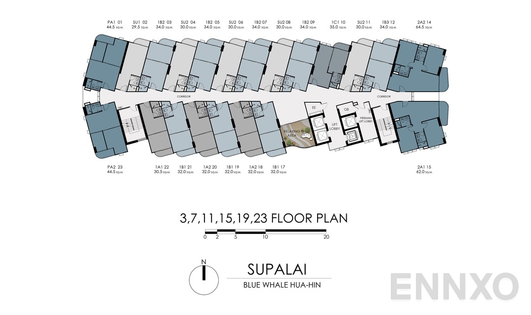 แปลนชั้น 3-FL-RE1 ของโครงการ Supalai Blue Whale Hua Hin