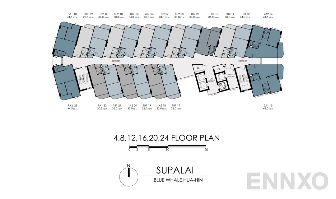แปลนชั้น 4-FL-RE1 ของโครงการ Supalai Blue Whale Hua Hin
