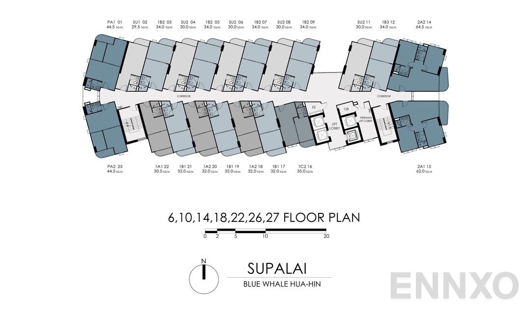 แปลนชั้น 6-FL-RE1 ของโครงการ Supalai Blue Whale Hua Hin