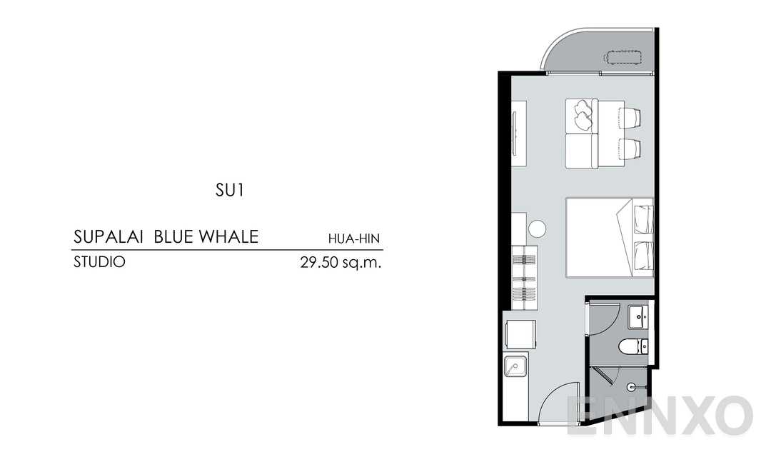 รูปแปลนห้อง Studio SU1 (29.5 ตร.ม.) ของโครงการ Supalai Blue Whale Hua Hin