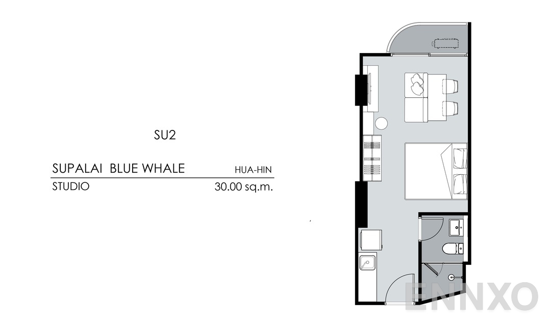 รูปแปลนห้อง Studio SU2 (30 ตร.ม.) ของโครงการ Supalai Blue Whale Hua Hin