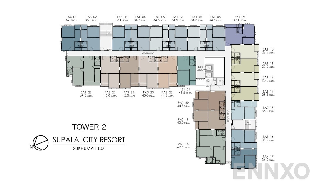 แปลนชั้น tower_2 ของโครงการ Supalai City Resort Bearing Station Sukumvit 105