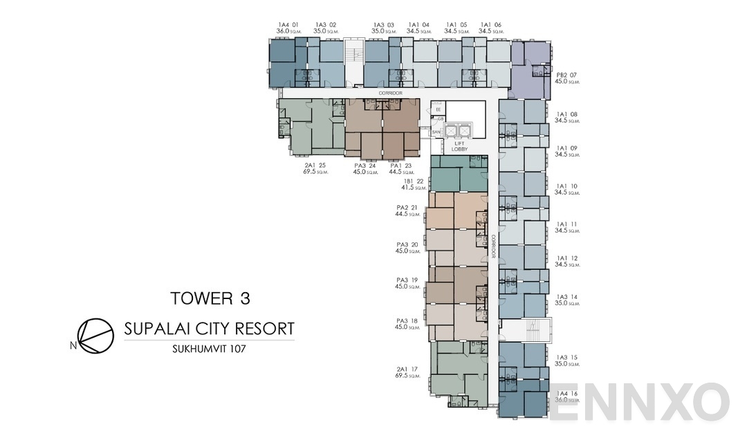 แปลนชั้น tower_3 ของโครงการ Supalai City Resort Bearing Station Sukumvit 105