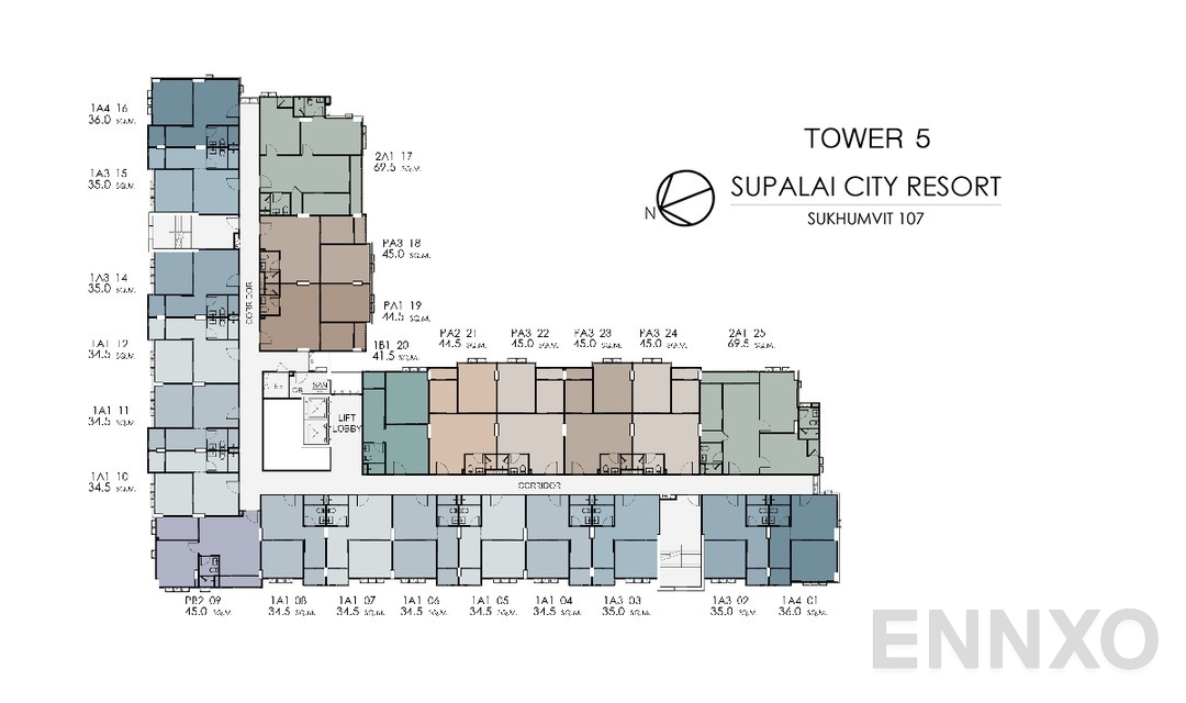 แปลนชั้น tower_5 ของโครงการ Supalai City Resort Bearing Station Sukumvit 105