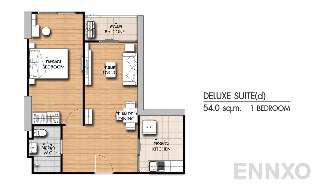 รูปแปลนห้อง 1 Bedroom DS(d) (54 ตร.ม.) ของโครงการ ศุภาลัย ซิตี้ รีสอร์ท แจ้งวัฒนะ