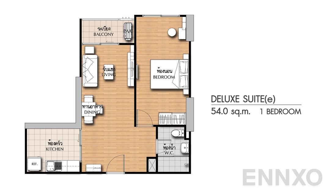 รูปแปลนห้อง 1 Bedroom DS(e) (54 ตร.ม.) ของโครงการ ศุภาลัย ซิตี้ รีสอร์ท แจ้งวัฒนะ