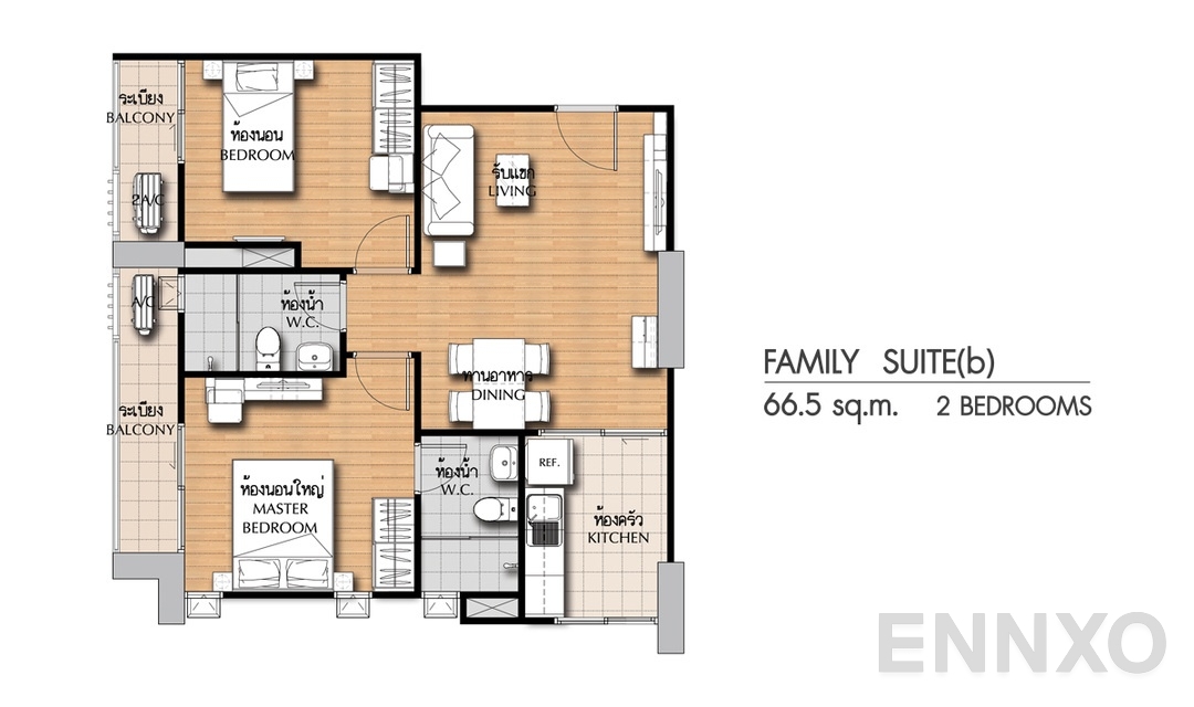 รูปแปลนห้อง 2 Bedrooms FS(b) (66.5 ตร.ม.) ของโครงการ ศุภาลัย ซิตี้ รีสอร์ท แจ้งวัฒนะ