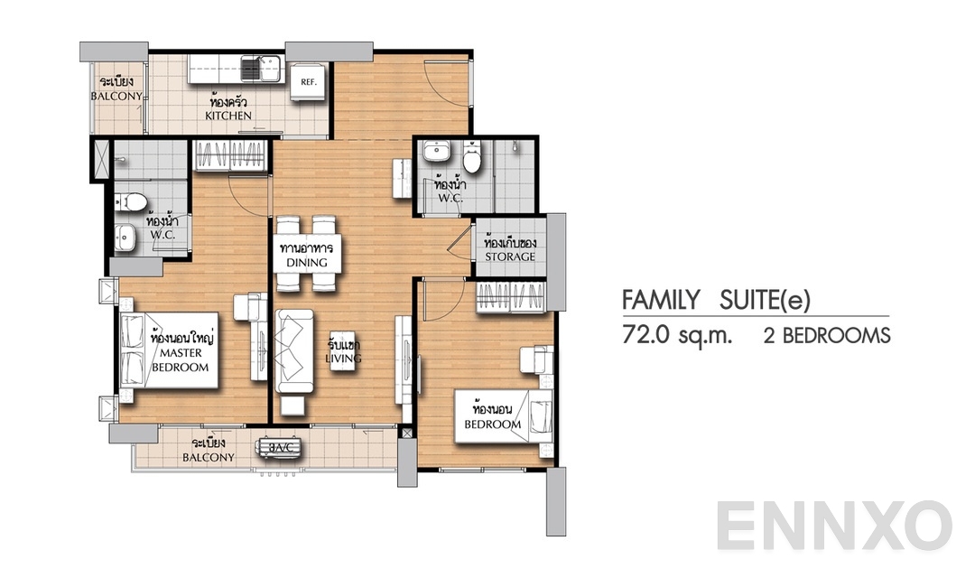 รูปแปลนห้อง 2 Bedrooms FS(e) (72 ตร.ม.) ของโครงการ ศุภาลัย ซิตี้ รีสอร์ท แจ้งวัฒนะ
