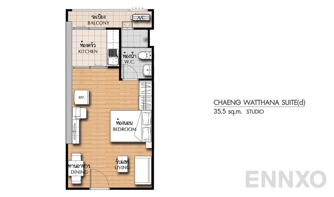 รูปแปลนห้อง Studio CS(d) (35.5 ตร.ม.) ของโครงการ ศุภาลัย ซิตี้ รีสอร์ท แจ้งวัฒนะ