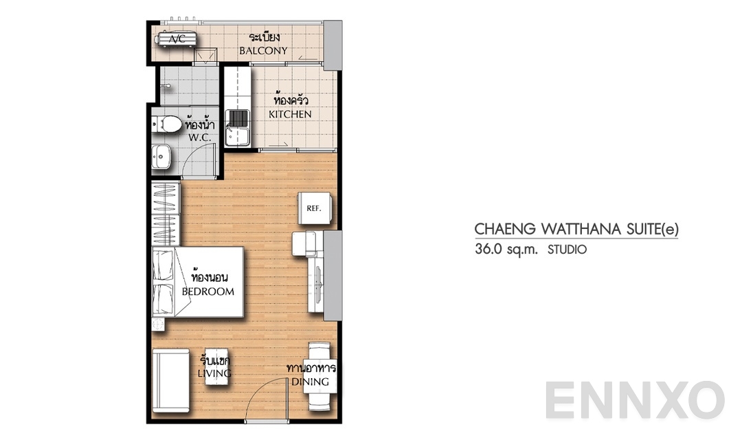 รูปแปลนห้อง Studio CS(e) (36 ตร.ม.) ของโครงการ ศุภาลัย ซิตี้ รีสอร์ท แจ้งวัฒนะ