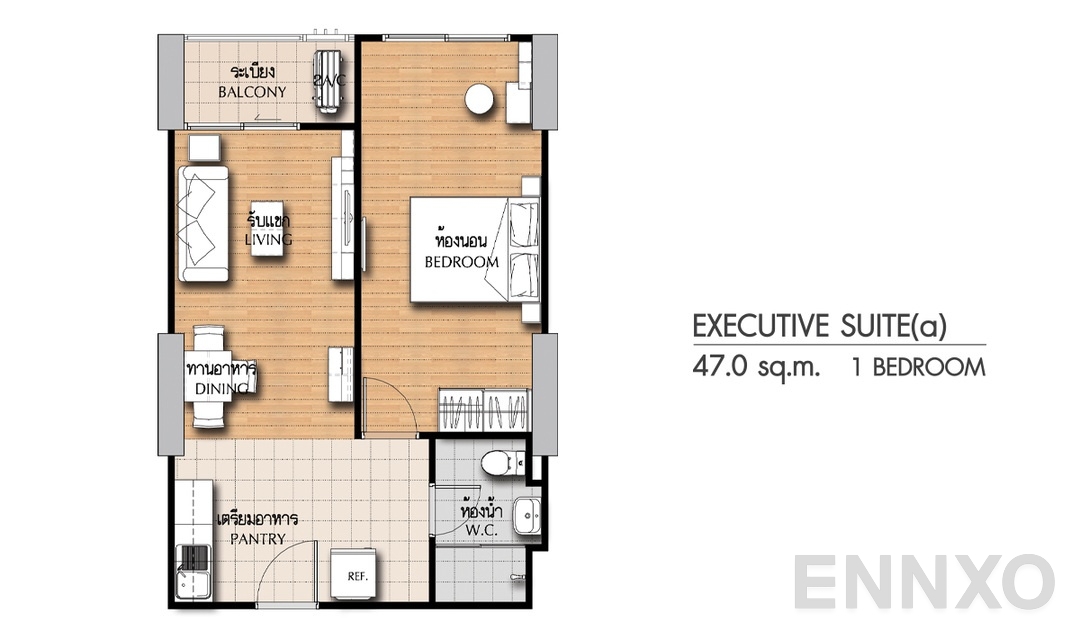 รูปแปลนห้อง 1 Bedroom ES(a) (47 ตร.ม.) ของโครงการ ศุภาลัย ซิตี้ รีสอร์ท แจ้งวัฒนะ