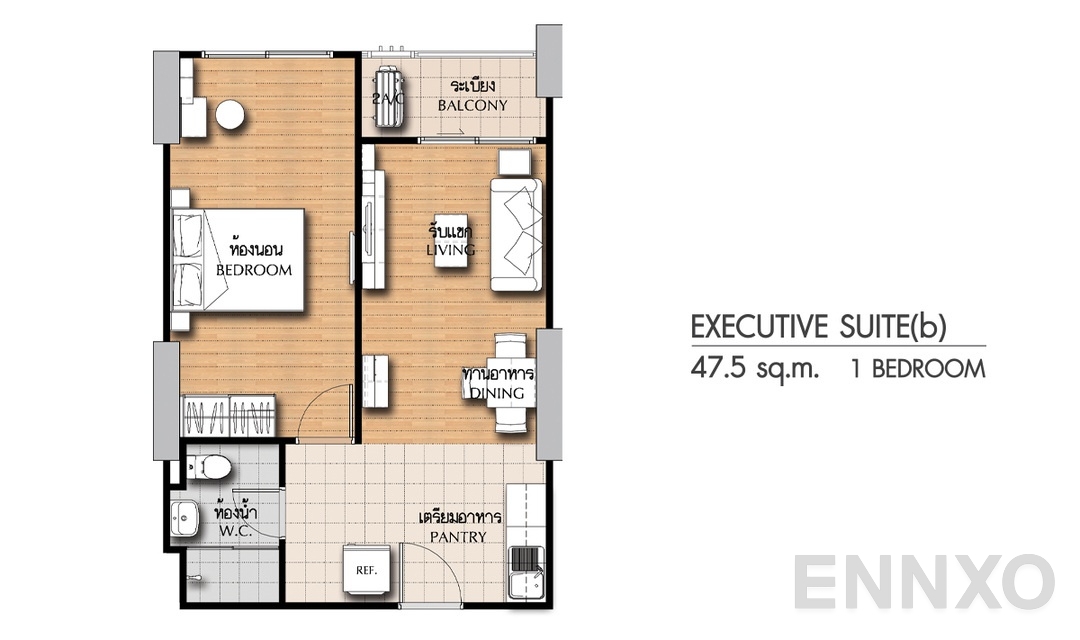 รูปแปลนห้อง 1 Bedroom ES(b) (47.5 ตร.ม.) ของโครงการ ศุภาลัย ซิตี้ รีสอร์ท แจ้งวัฒนะ