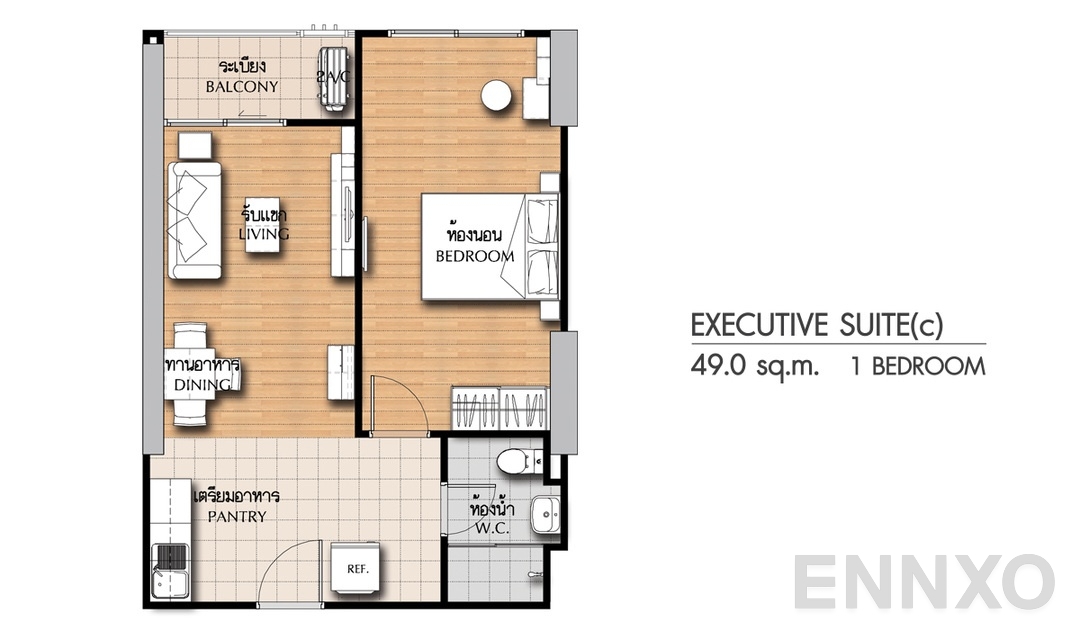 รูปแปลนห้อง 1 Bedroom ES(c) (49 ตร.ม.) ของโครงการ ศุภาลัย ซิตี้ รีสอร์ท แจ้งวัฒนะ