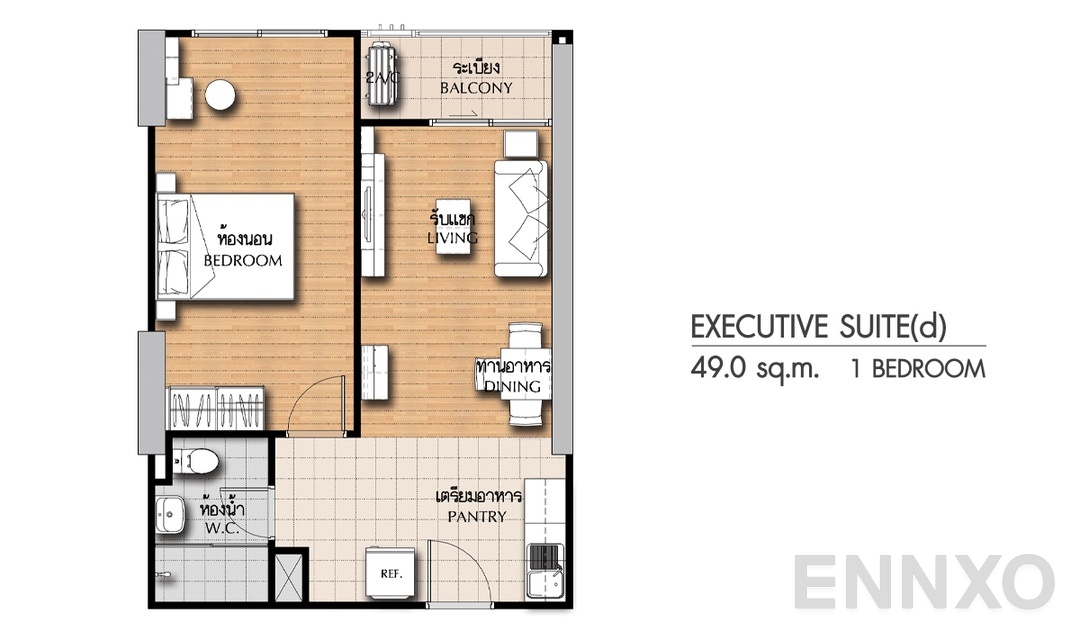 รูปแปลนห้อง 1 Bedroom ES(d) (49 ตร.ม.) ของโครงการ ศุภาลัย ซิตี้ รีสอร์ท แจ้งวัฒนะ