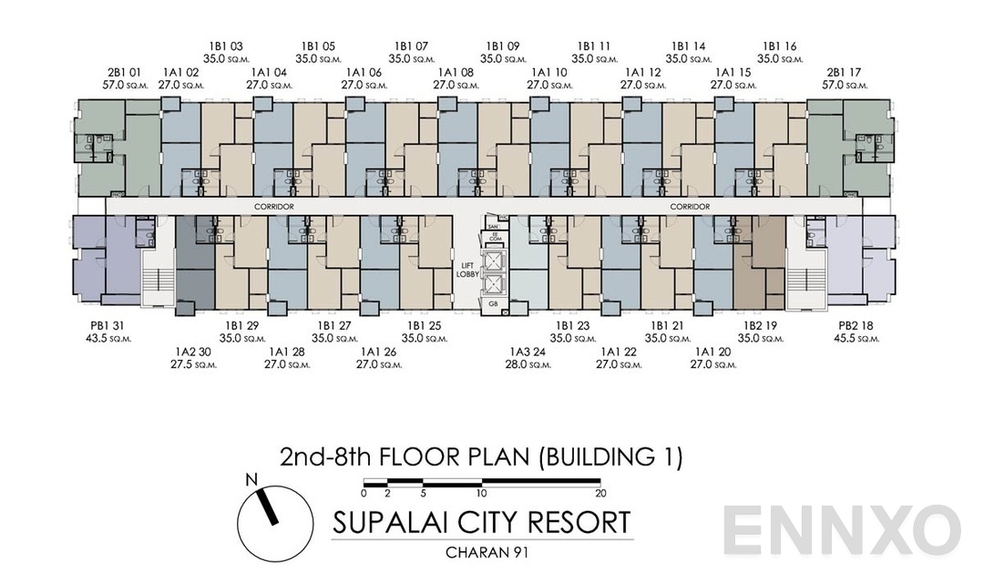 แปลนชั้น Tower1 ของโครงการ Supalai City Resort Charan 91