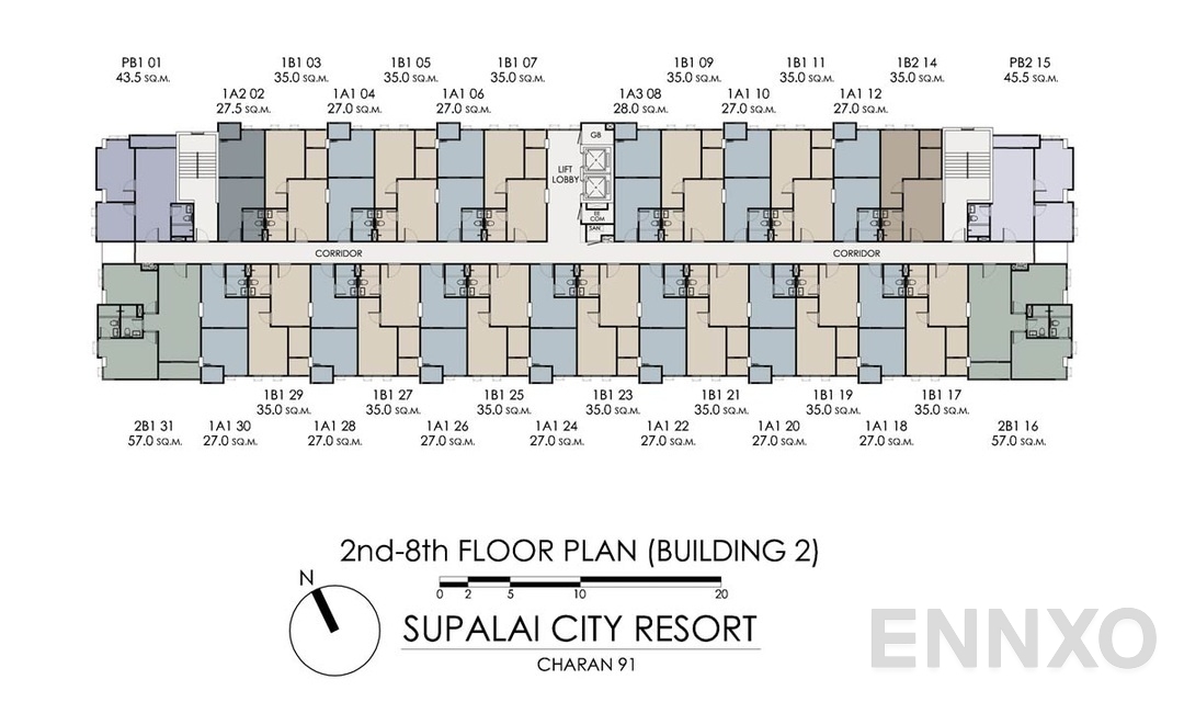 แปลนชั้น Tower2 ของโครงการ Supalai City Resort Charan 91