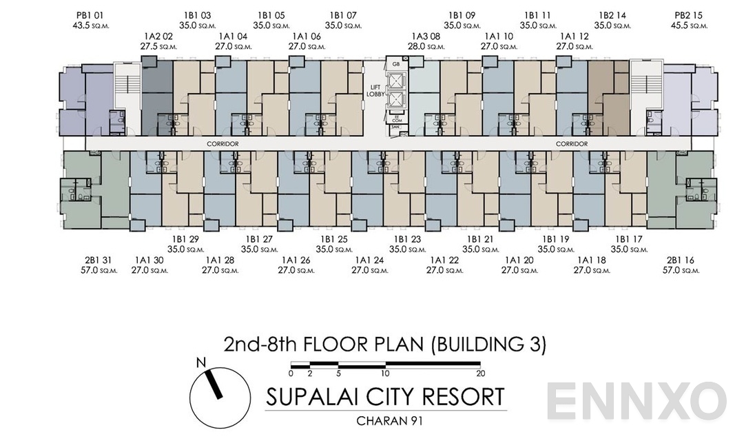 แปลนชั้น Tower3 ของโครงการ Supalai City Resort Charan 91