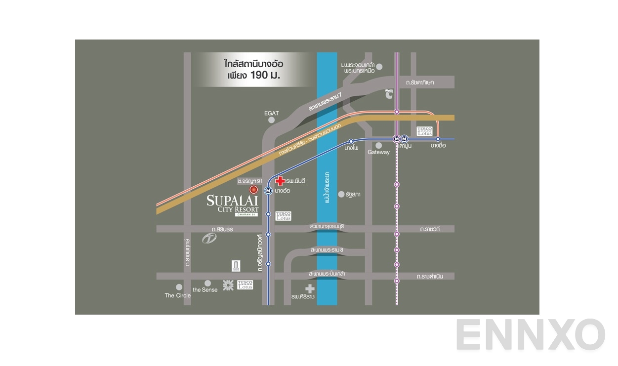 ภาพแผนที่แสดงที่ตั้งโครงการ Supalai City Resort Charan 91 และสถานที่โดยรอบ