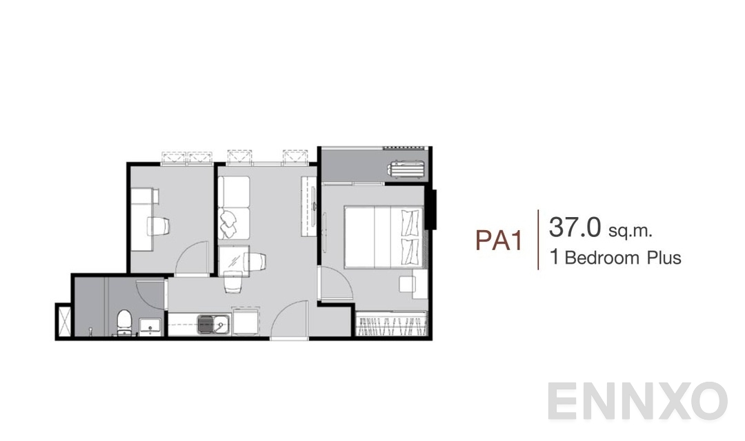 รูปแปลนห้อง 1 Bedroom Plus PA1 (37 ตร.ม.) ของโครงการ Supalai City Resort Charan 91
