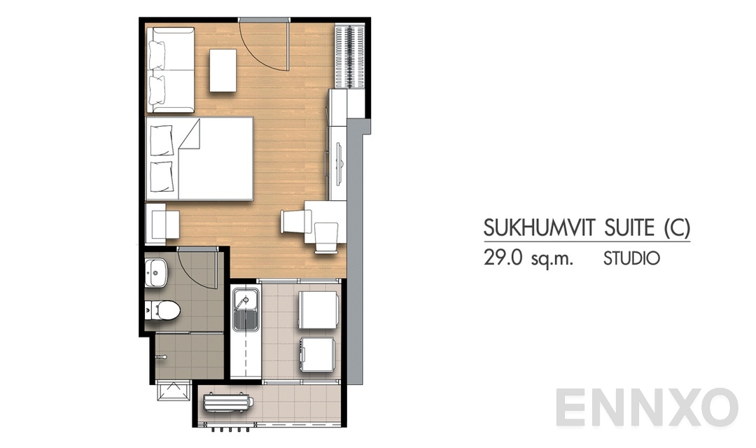 รูปแปลนห้อง Studio S(C) (29 ตร.ม.) ของโครงการ Supalai City Resort Chonburi