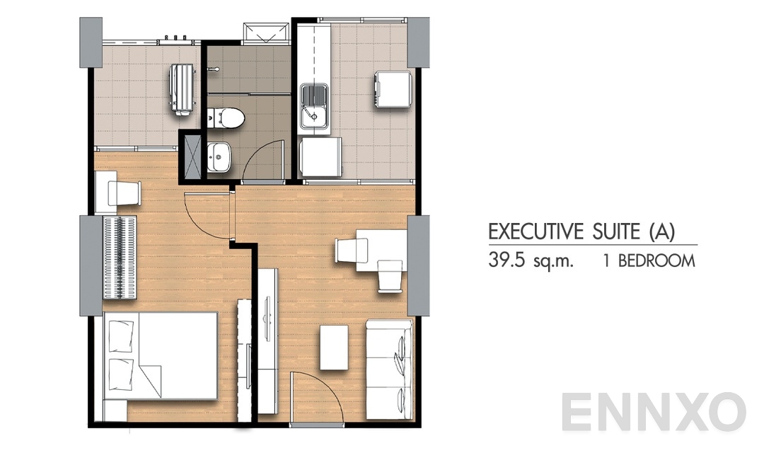 รูปแปลนห้อง 1 Bedroom Ex(a) (39.5 ตร.ม.) ของโครงการ Supalai City Resort Chonburi