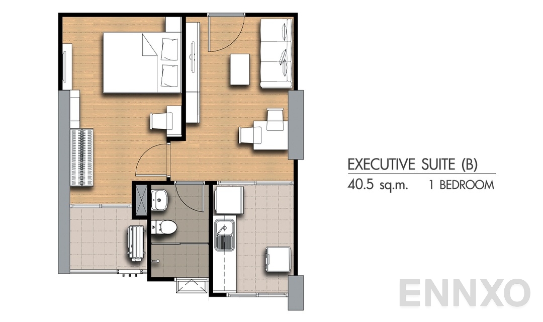 รูปแปลนห้อง 1 Bedroom Ex(b) (40.5 ตร.ม.) ของโครงการ Supalai City Resort Chonburi