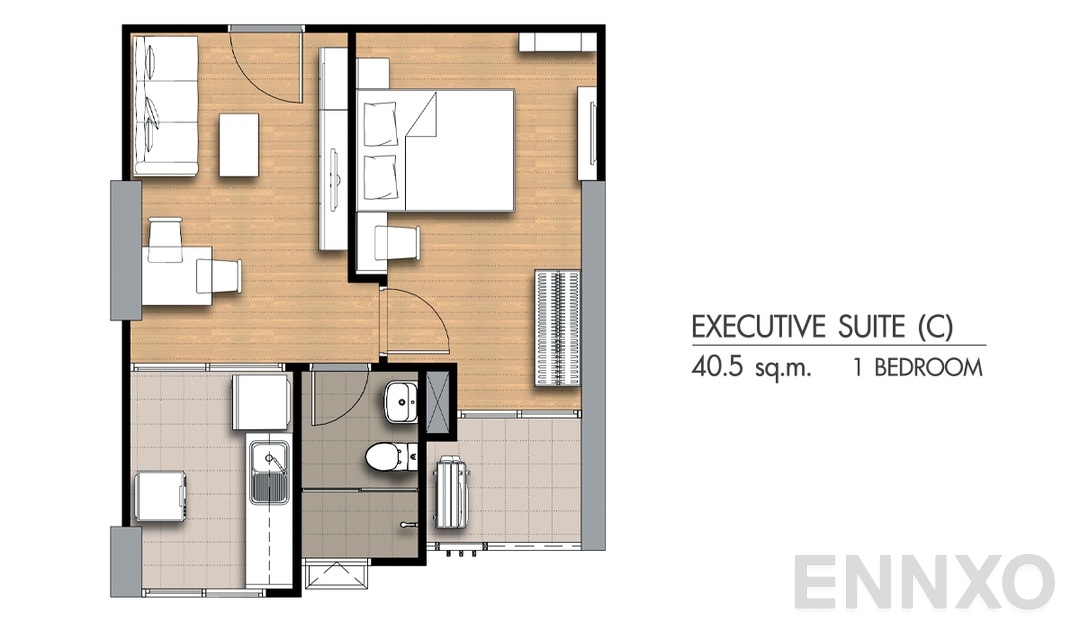 รูปแปลนห้อง 1 Bedroom Ex(c) (40.5 ตร.ม.) ของโครงการ Supalai City Resort Chonburi