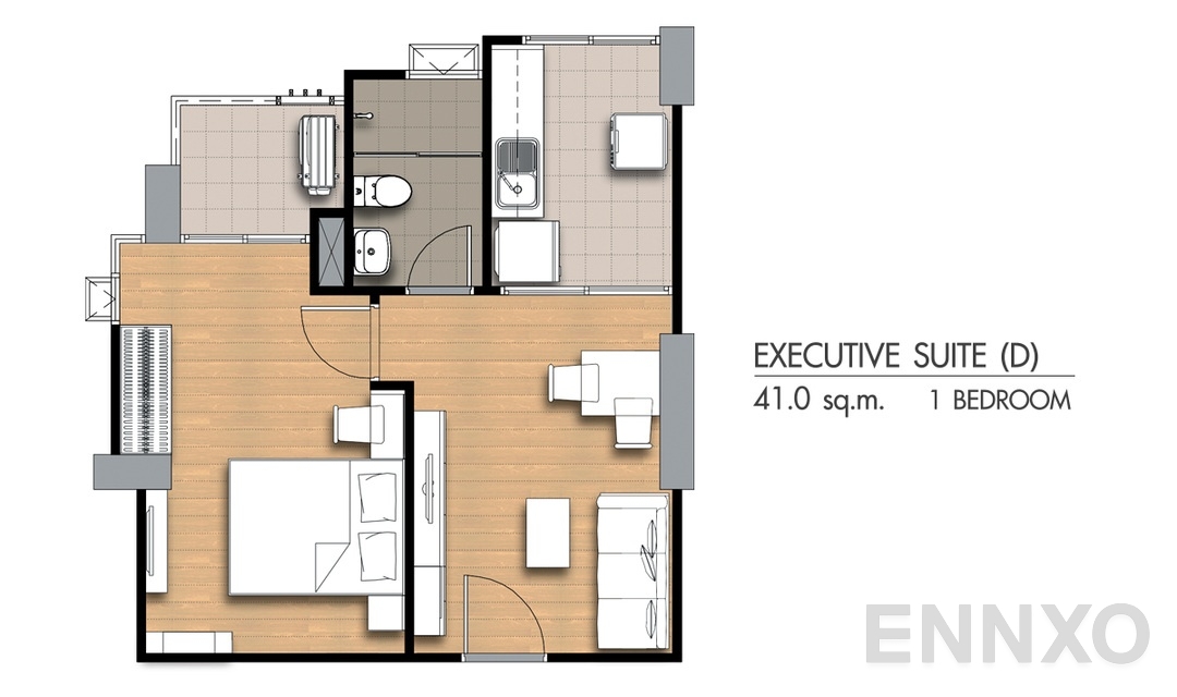 รูปแปลนห้อง 1 Bedroom Ex(d) (41 ตร.ม.) ของโครงการ Supalai City Resort Chonburi