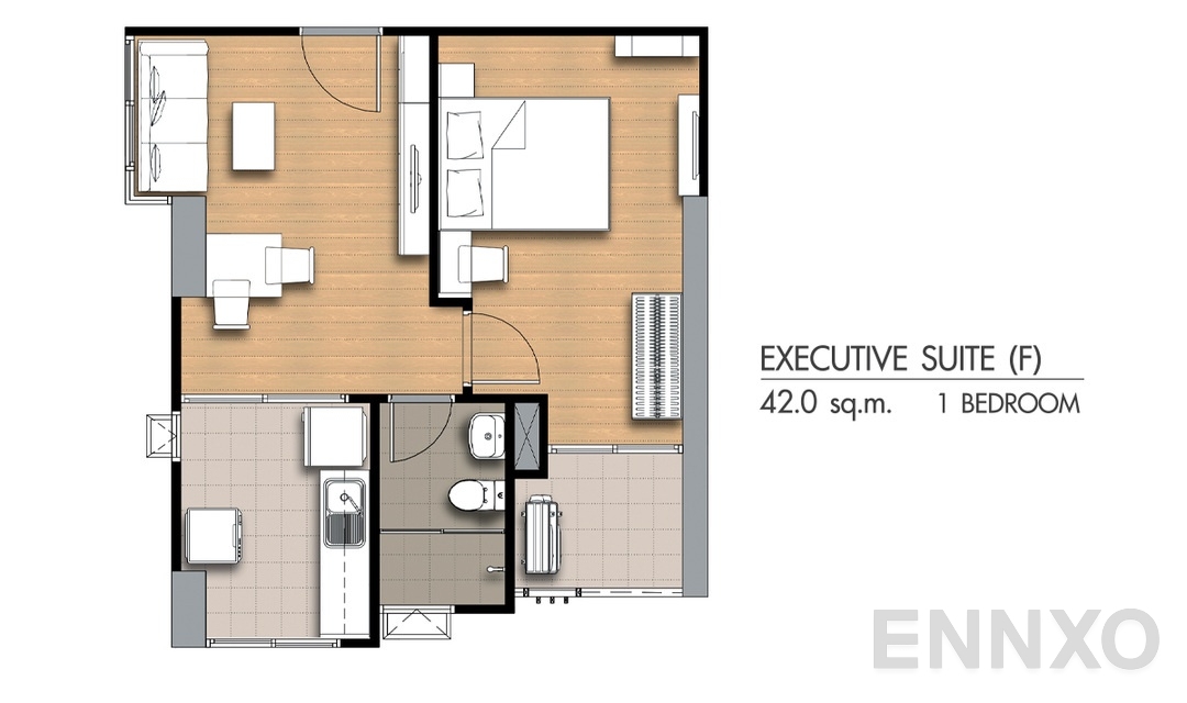 รูปแปลนห้อง 1 Bedroom Ex(f) (42 ตร.ม.) ของโครงการ Supalai City Resort Chonburi