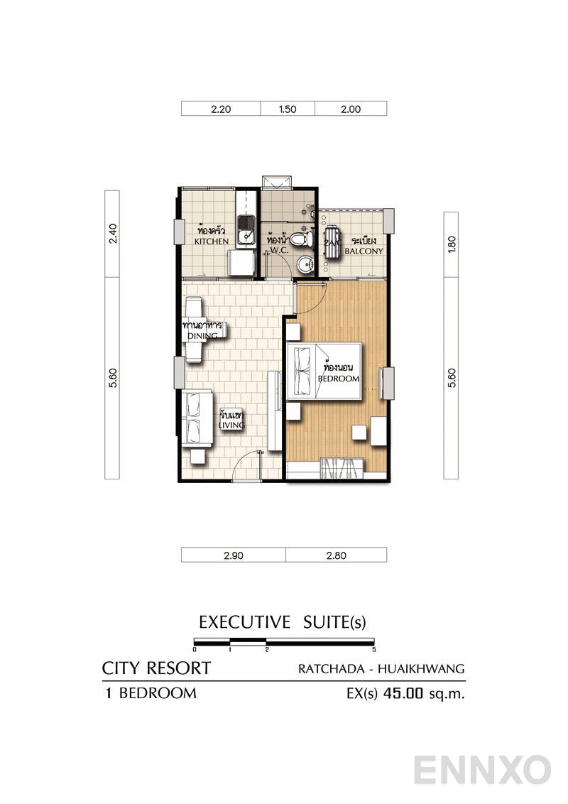 รูปแปลนห้อง 1 Bedroom  ของโครงการ ศุภาลัย ซิตี้ รีสอร์ท รัชดา-ห้วยขวาง