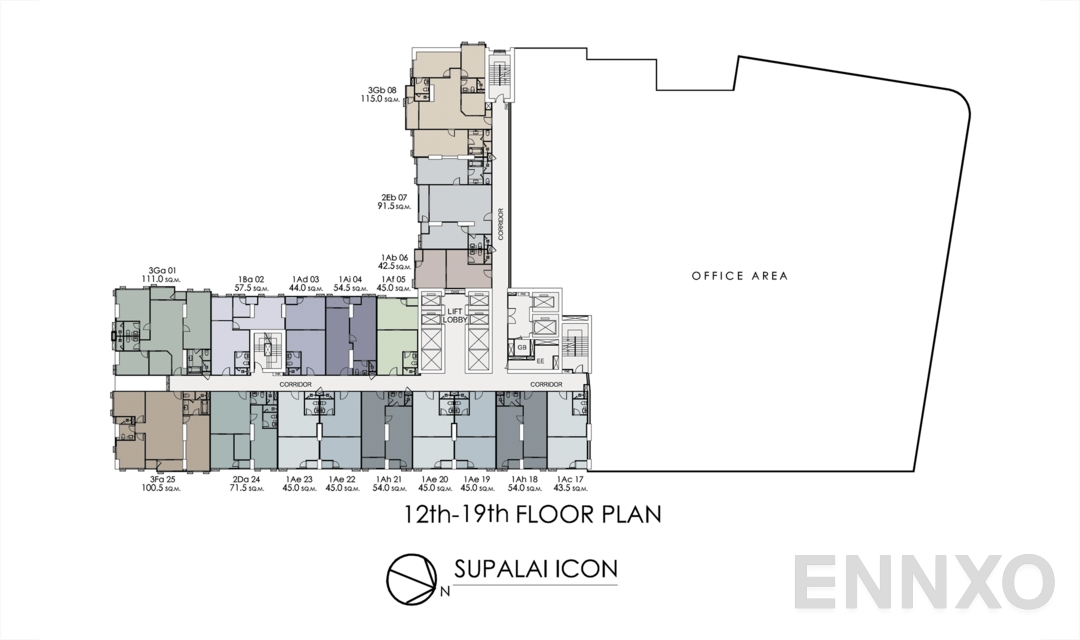 แปลนชั้น 12-19th Floor Plan ของโครงการ Supalai ICON Sathorn