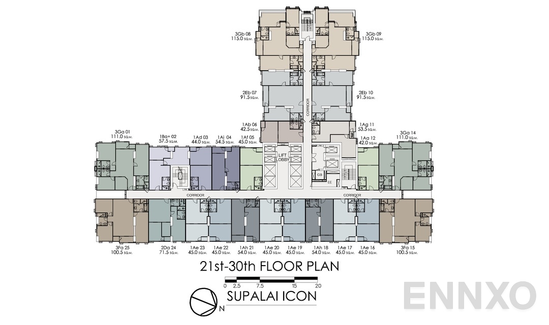 แปลนชั้น 21-30th Floor Plan ของโครงการ Supalai ICON Sathorn