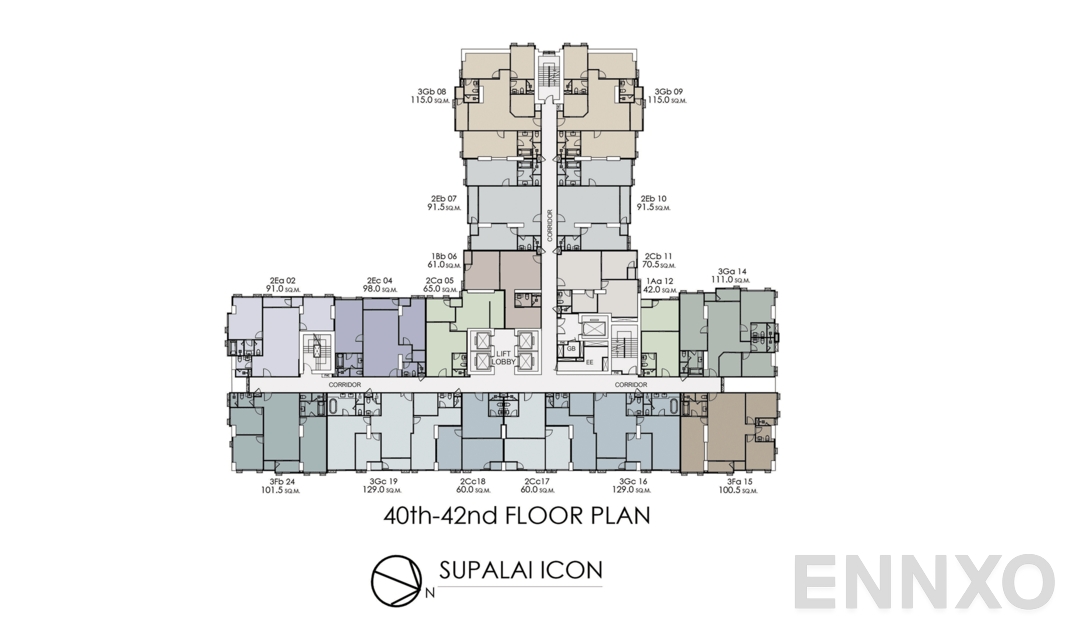 แปลนชั้น 40th-42nd Floor Plan ของโครงการ Supalai ICON Sathorn