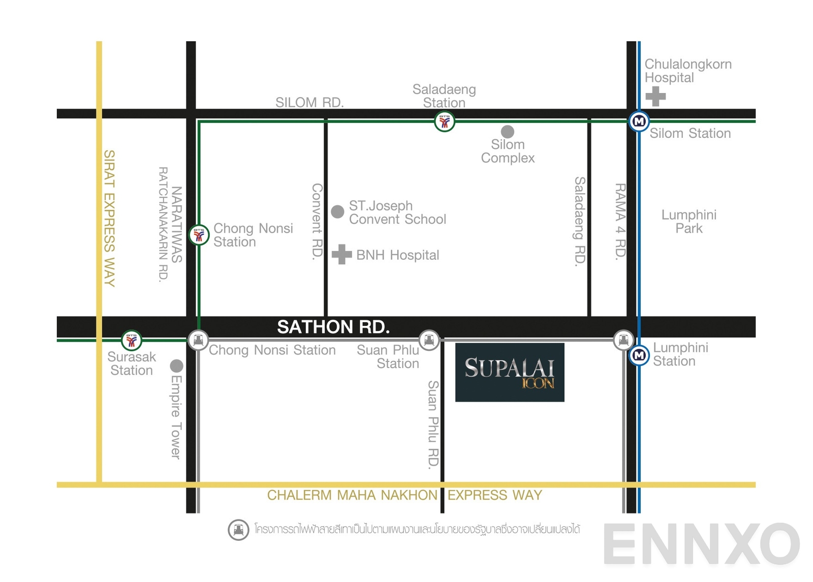ภาพแผนที่แสดงที่ตั้งโครงการ Supalai ICON Sathorn และสถานที่โดยรอบ