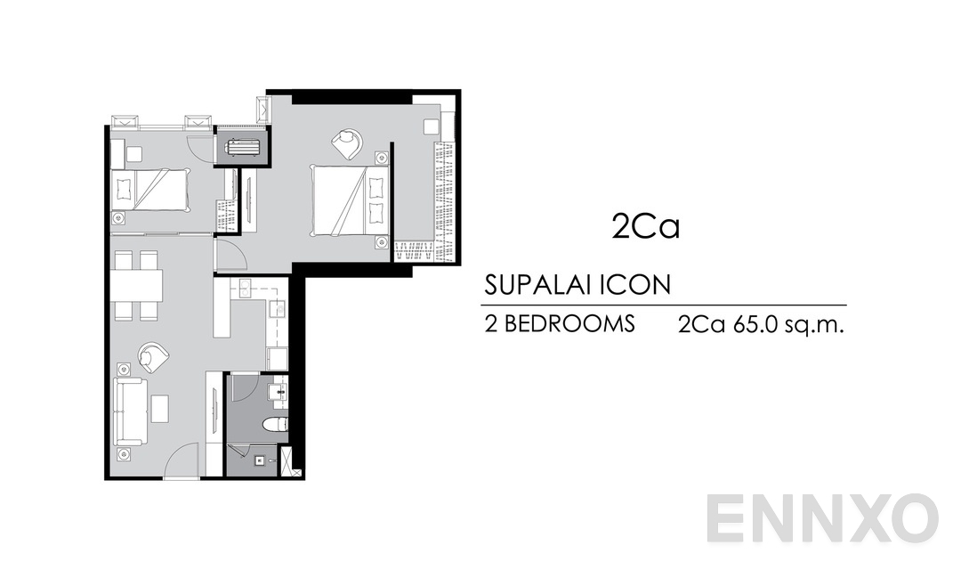 รูปแปลนห้อง 2 Bedrooms 2Ca ของโครงการ Supalai ICON Sathorn
