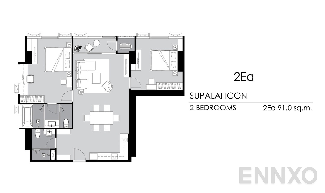 รูปแปลนห้อง 2 Bedrooms 2Ea ของโครงการ Supalai ICON Sathorn