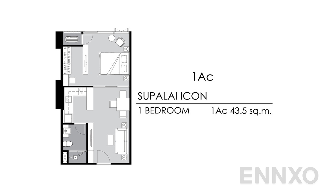รูปแปลนห้อง 1 Bedroom 1Ac ของโครงการ Supalai ICON Sathorn