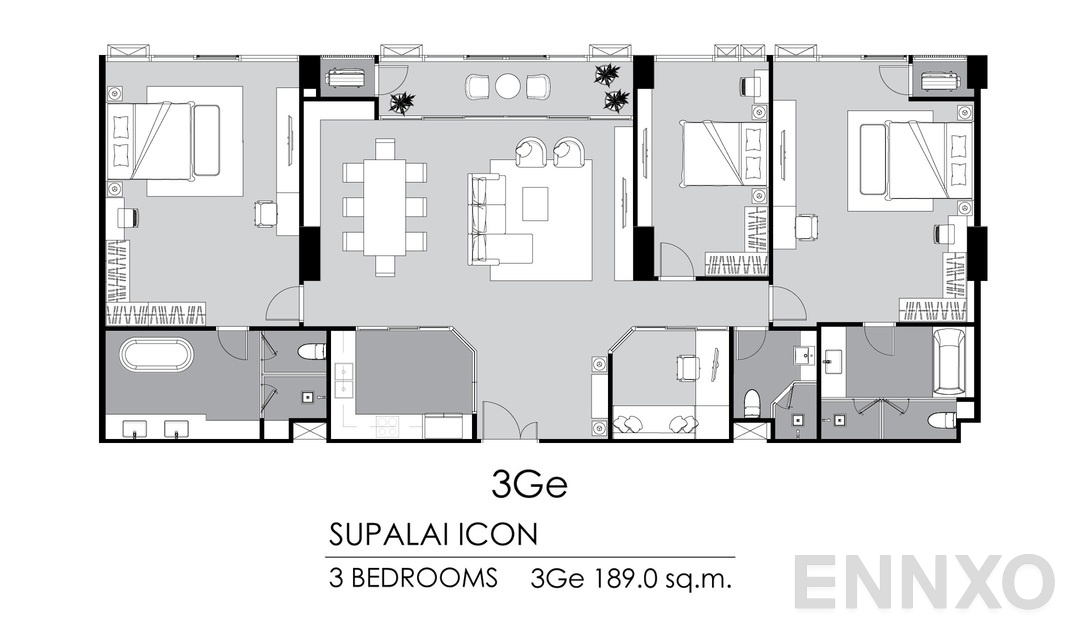 รูปแปลนห้อง 3 Bedrooms 3Ge ของโครงการ Supalai ICON Sathorn