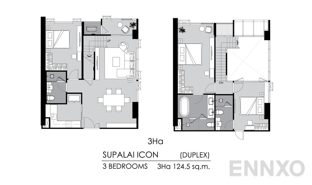 รูปแปลนห้อง 3 Bedrooms 3Ha ของโครงการ Supalai ICON Sathorn