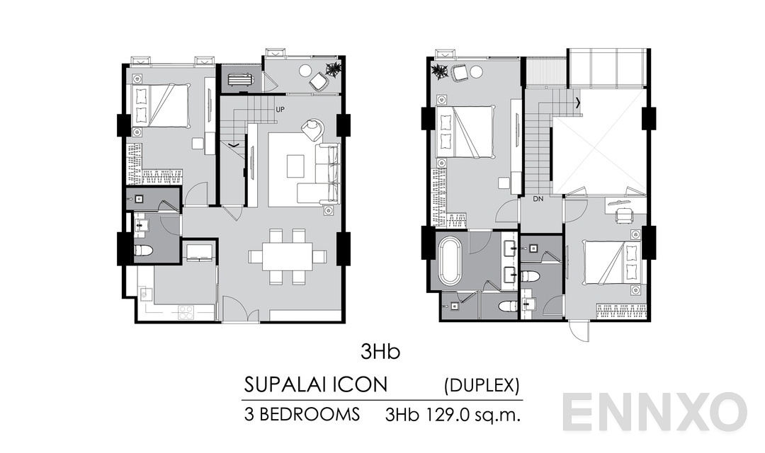 รูปแปลนห้อง 3 Bedrooms 3Hb ของโครงการ Supalai ICON Sathorn