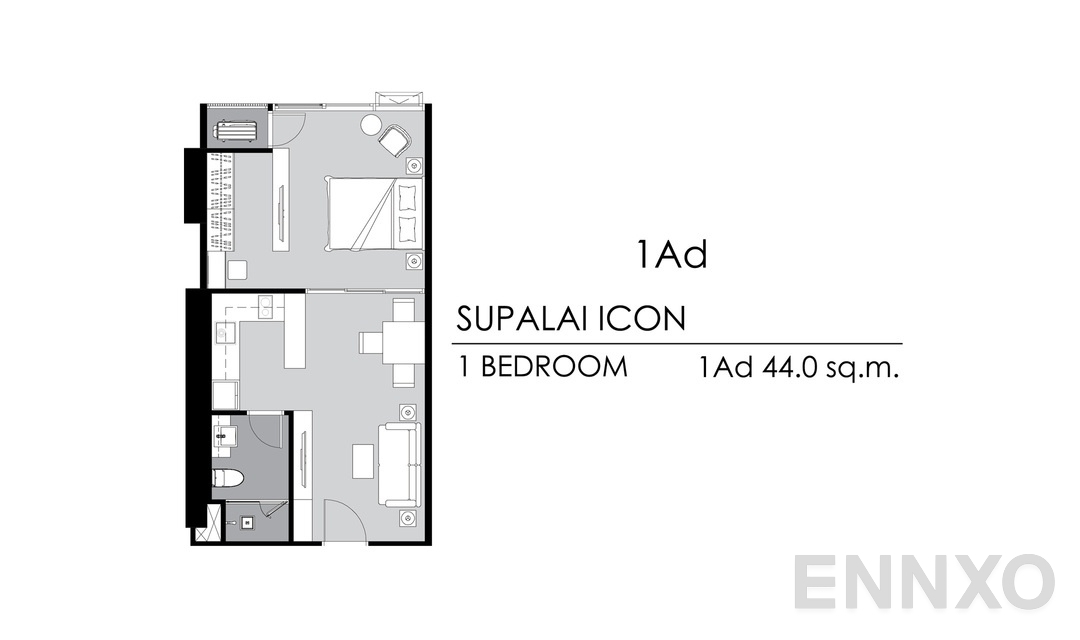 รูปแปลนห้อง 1 Bedroom 1Ad ของโครงการ Supalai ICON Sathorn