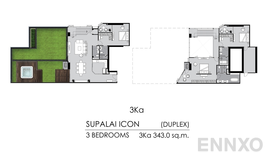 รูปแปลนห้อง 3 Bedrooms 3Ka ของโครงการ Supalai ICON Sathorn