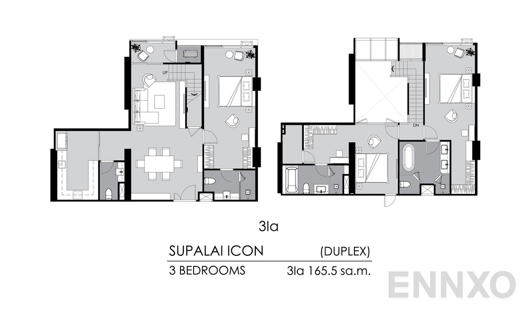 รูปแปลนห้อง 3 Bedrooms 3Ia ของโครงการ Supalai ICON Sathorn