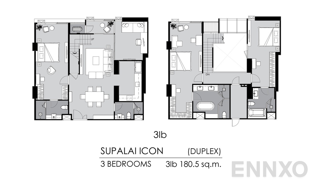 รูปแปลนห้อง 3 Bedrooms 3Ib ของโครงการ Supalai ICON Sathorn
