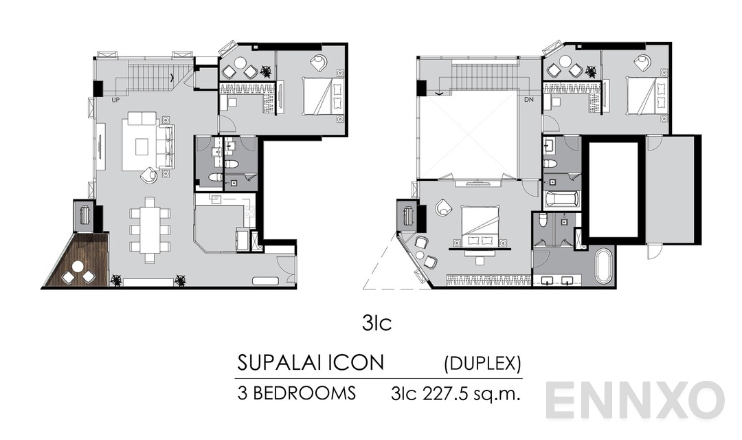 รูปแปลนห้อง 3 Bedrooms 3Ic ของโครงการ Supalai ICON Sathorn